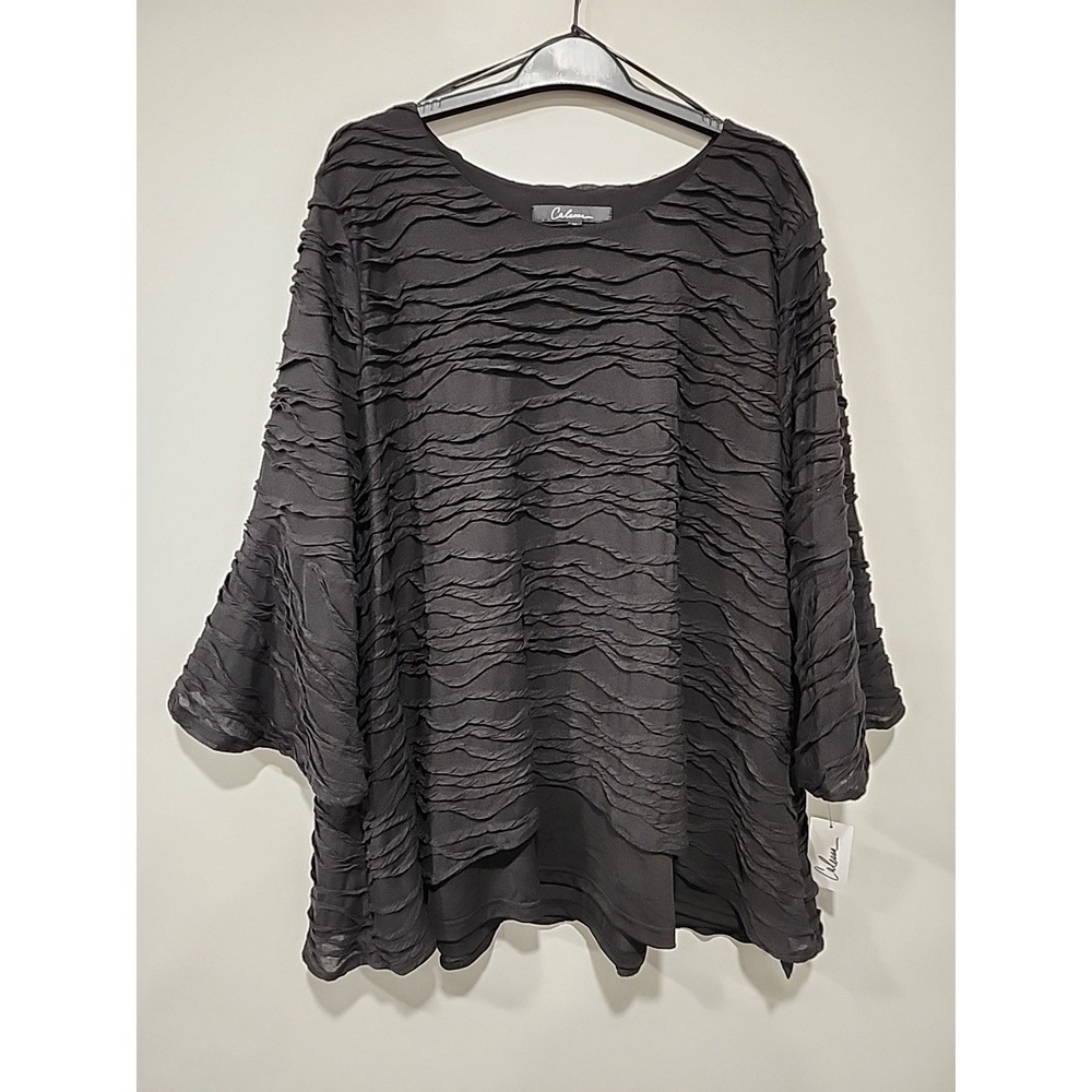 Calessa NWT Woman's L Black Bell‎ Sleeve Blouse Round Neckline Boho Peasant